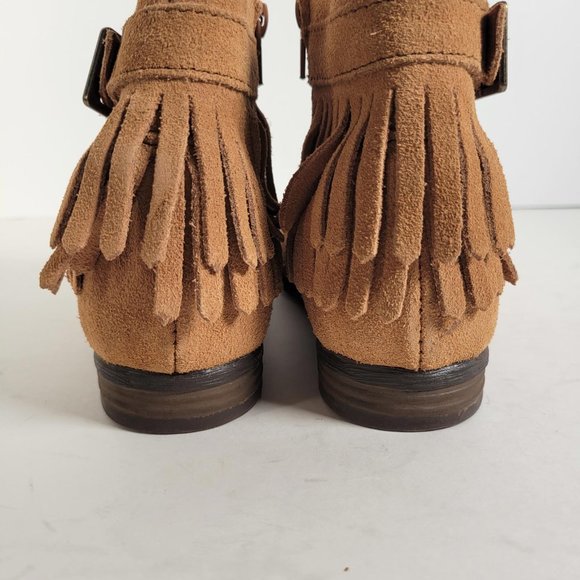 Minnetonka Suede Tan Double Fringe Bootie RANCHO Women Size 7 - Picture 8 of 14